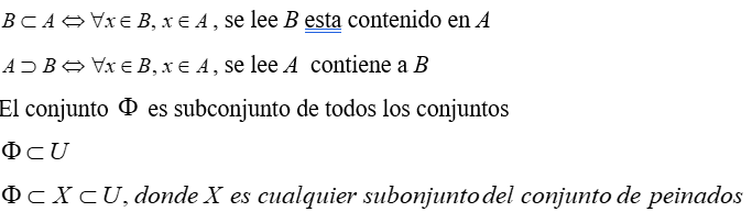 Matemáticamente se define el concepto de subconjunto de la siguiente forma